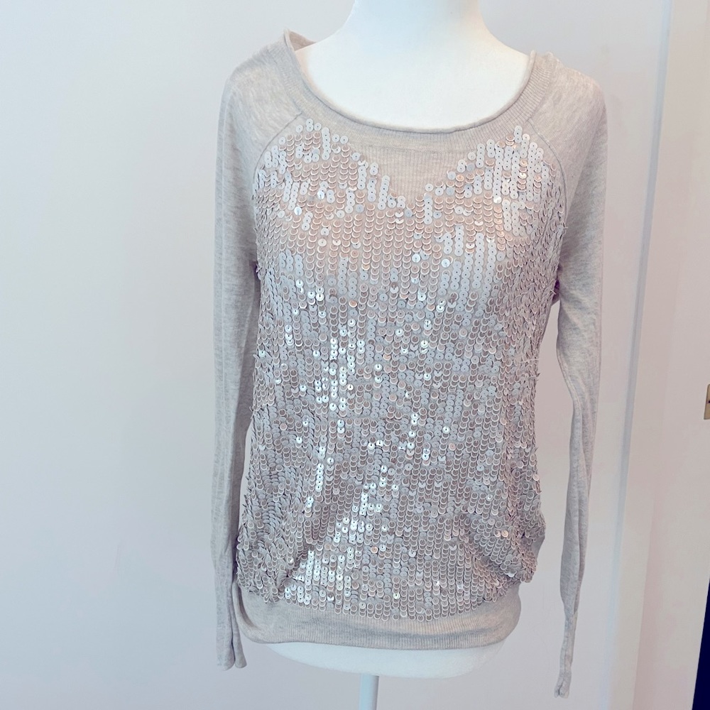 J Crew gray sweater with iridescent sequins